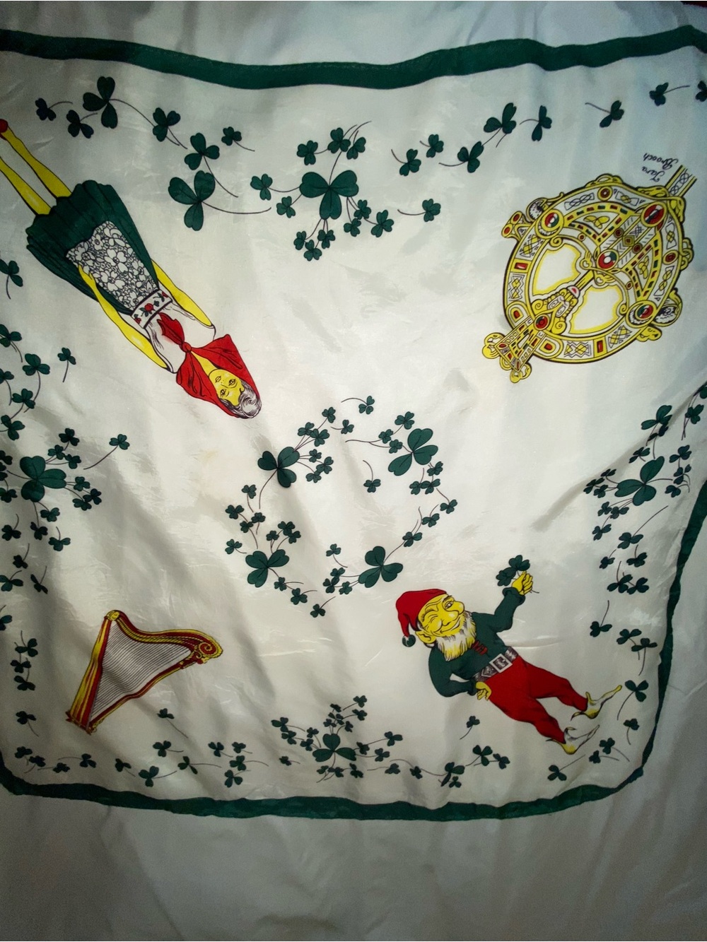 Tara brooch  Square Scarf with Gnome and Harp Motifs